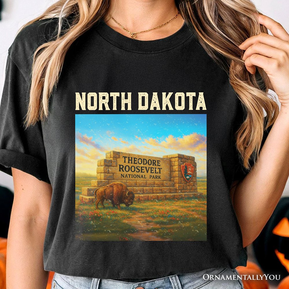 Scenic North Dakota State Theodore Roosevelt Park T-Shirt, Bison Wildlife Tee and Great Plains Souvenir T-Shirts OrnamentallyYou 