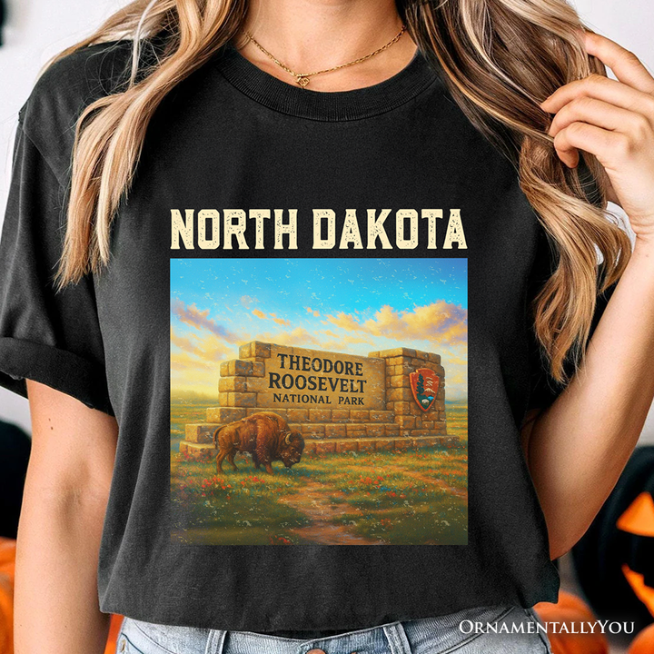 Scenic North Dakota State Theodore Roosevelt Park T-Shirt, Bison Wildlife Tee and Great Plains Souvenir