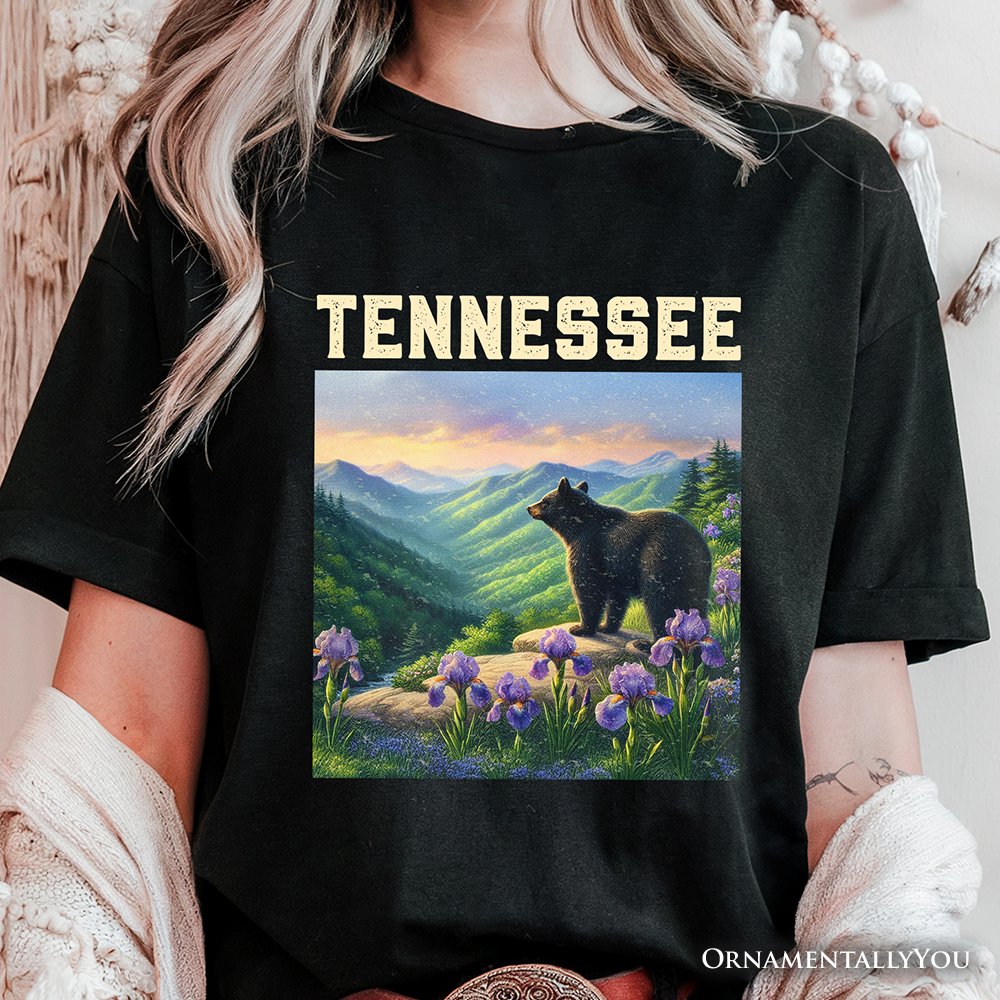 Scenic Tennessee State Great Smoky Mountains T-Shirt, Black Bear and Wildflower Nature Tee and Travel Souvenir T-Shirts OrnamentallyYou 