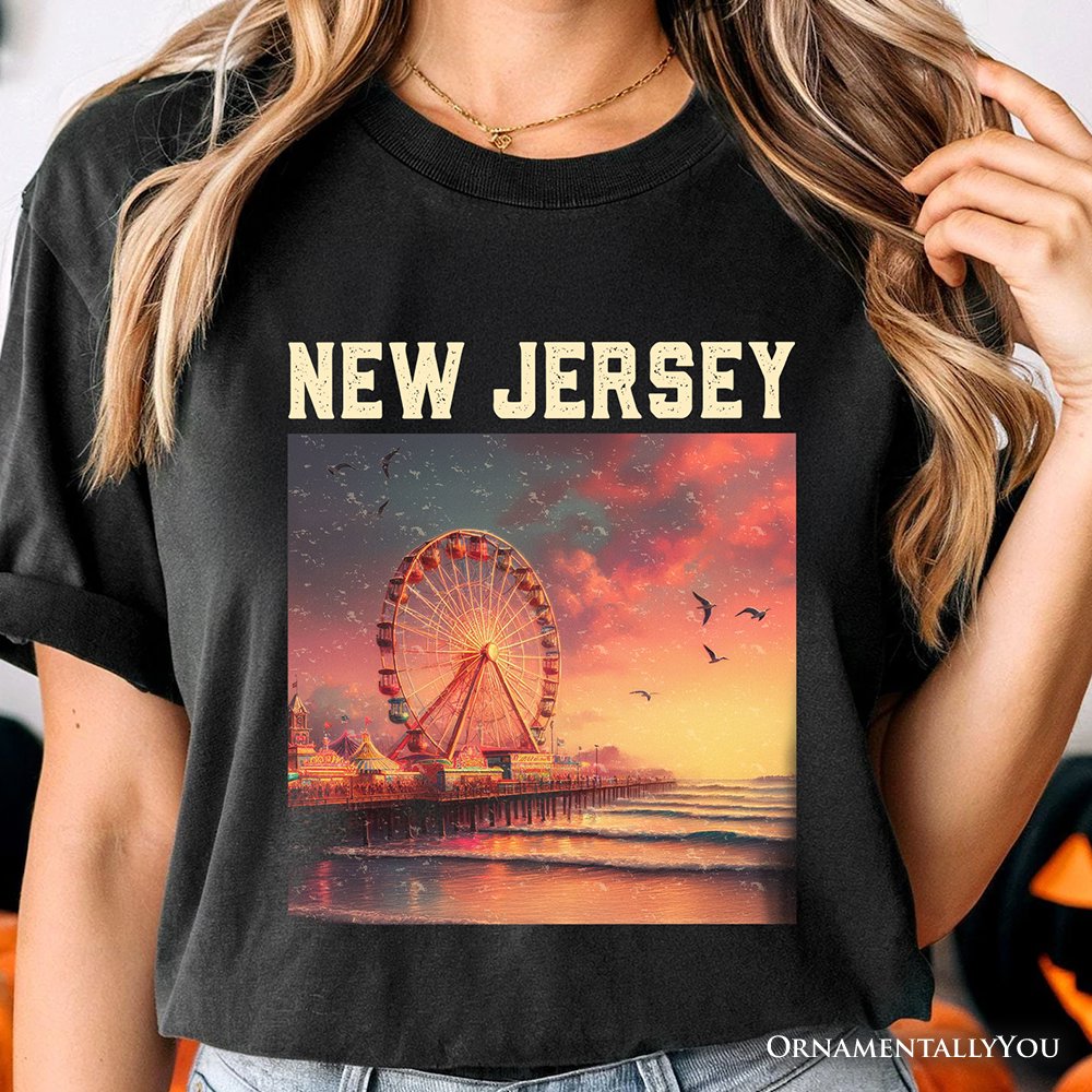 Vibrant The Wheel New Jersey State T-Shirt, Atlantic City Shore Tee and East Coast Souvenir T-Shirts OrnamentallyYou 