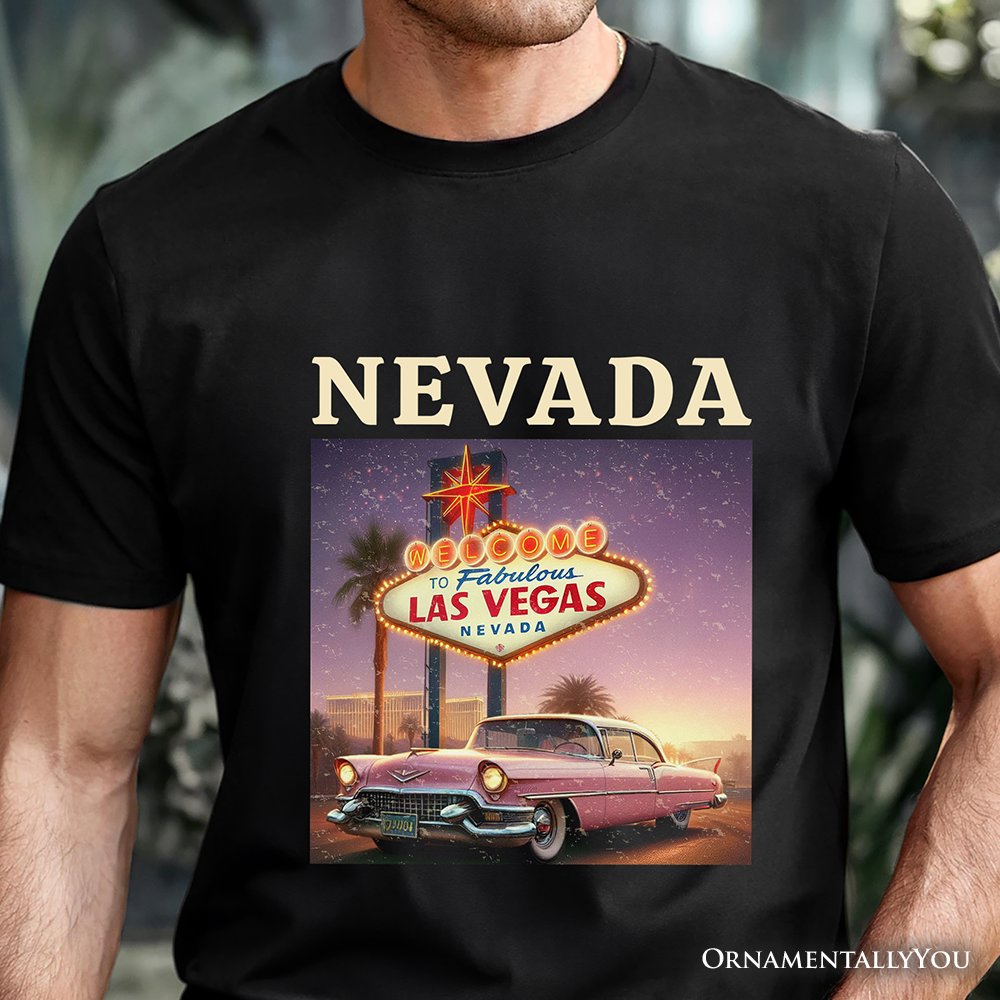 Vintage Nevada State Las Vegas Sign Ornament, Retro Pink Cadillac Tee and Desert City Souvenir T-Shirts OrnamentallyYou 