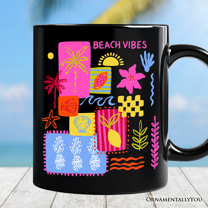 Beach Vibes Patchwork Summer Mug, Preppy Beach Aesthetic Gift