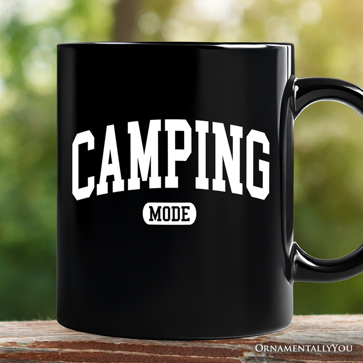 Camping Mode Varsity Mug, Minimalist Outdoors Gift