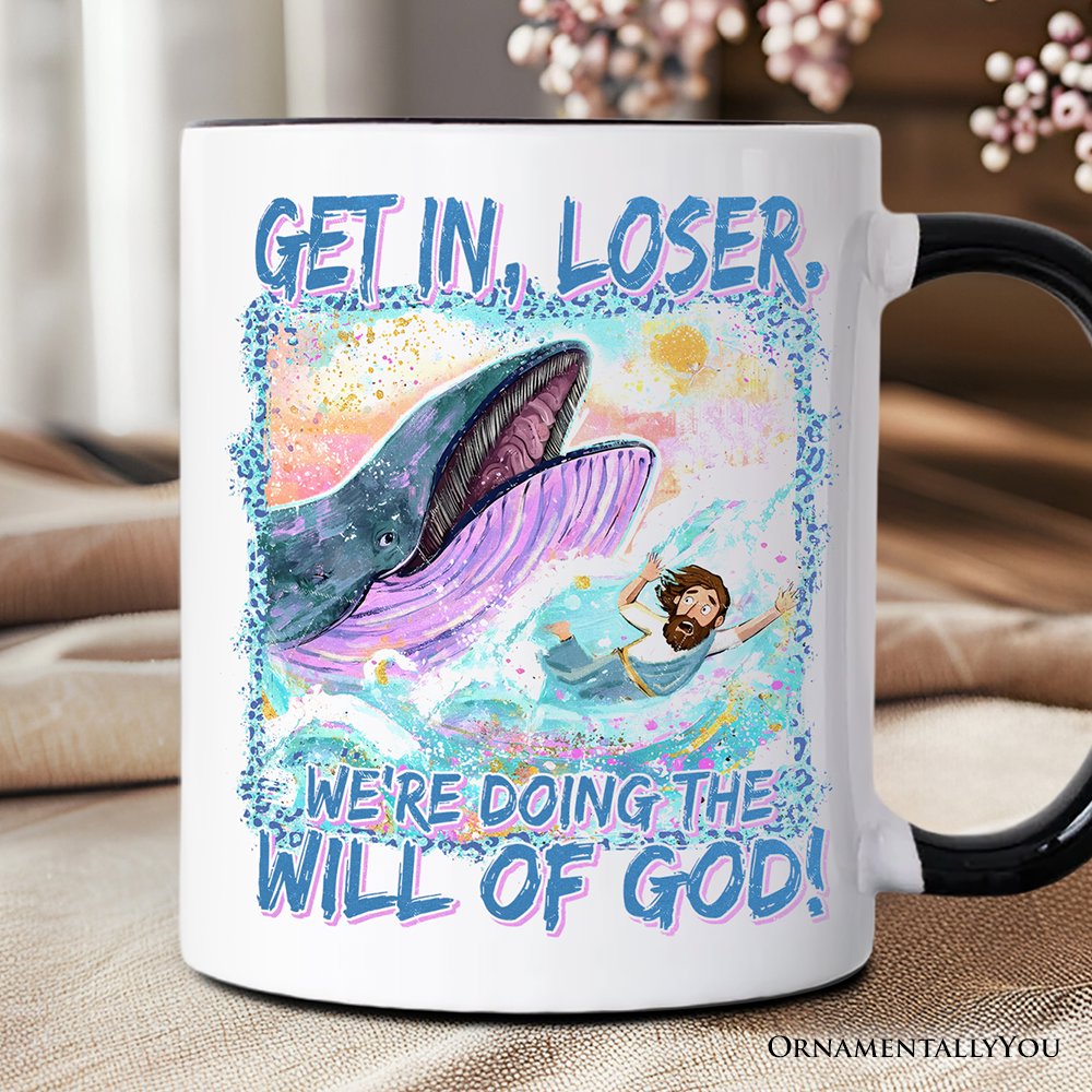 Jonah And The Whale Mug, Doing The Will Of God Funny Christian Gift Personalized Ceramic Mug OrnamentallyYou Black Handle Non-Custom 