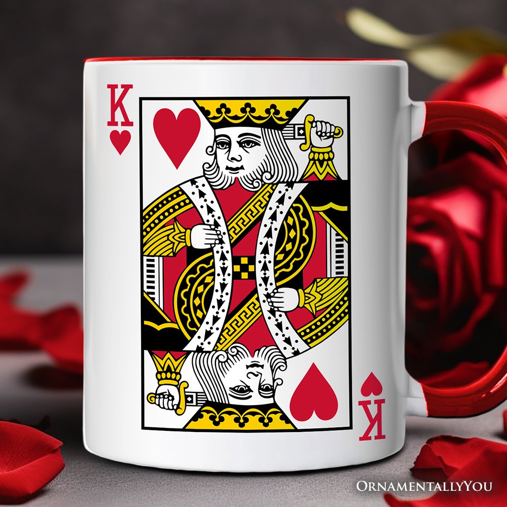 King of Hearts Card Personalized Mug, Classic Retro Love Valentine Gift with Custom Name Personalized Ceramic Mug OrnamentallyYou 