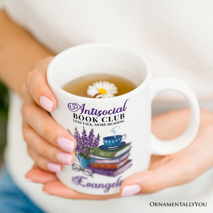 Lavender Antisocial Book Club Personalized Mug, Custom Gift with Name For Book Lovers Personalized Ceramic Mug OrnamentallyYou 