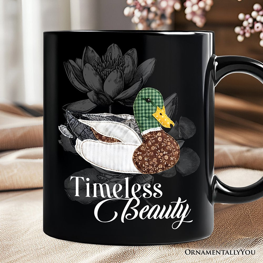 Mallard Duck Printed Faux Patchwork Personalized Mug, Hunting Wife Outdoors Gift with Custom Name Personalized Ceramic Mug OrnamentallyYou 