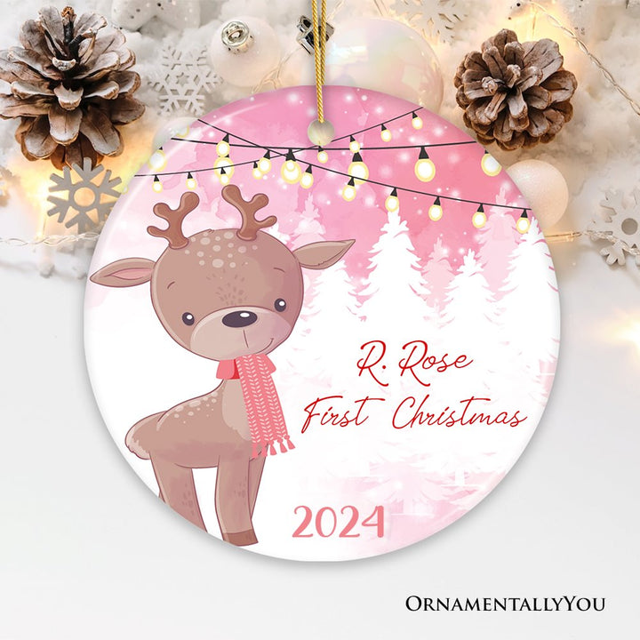 Baby Reindeer First Christmas Male and Female Personalized Ornament Ceramic Ornament OrnamentallyYou 