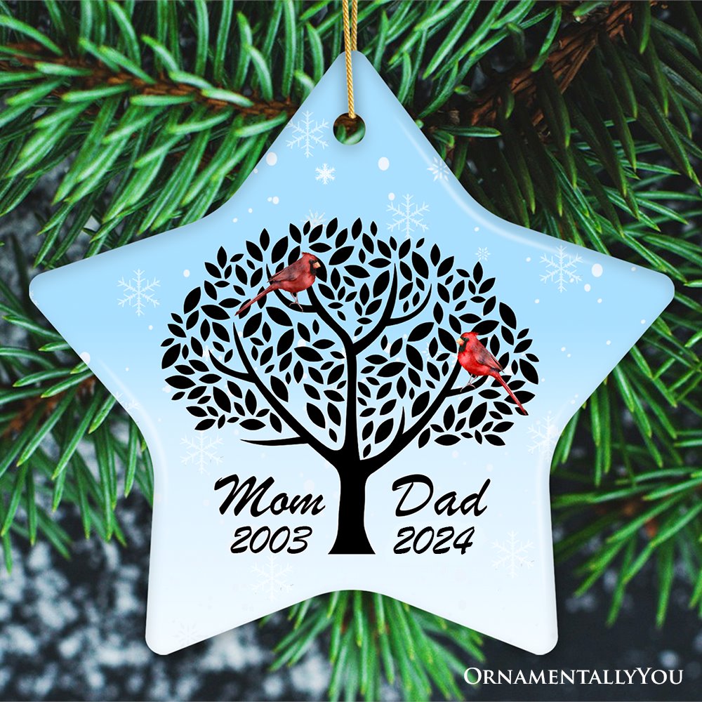 Dad and Mom Cardinals in The Tree Personalized Ornament Ceramic Ornament OrnamentallyYou Star 