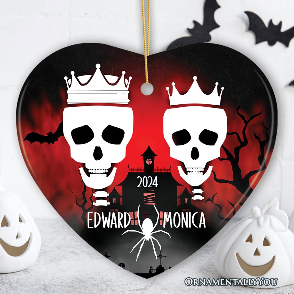 Eternal Love Personalized Couples Skulls Halloween Ornament Ceramic Ornament OrnamentallyYou Heart 