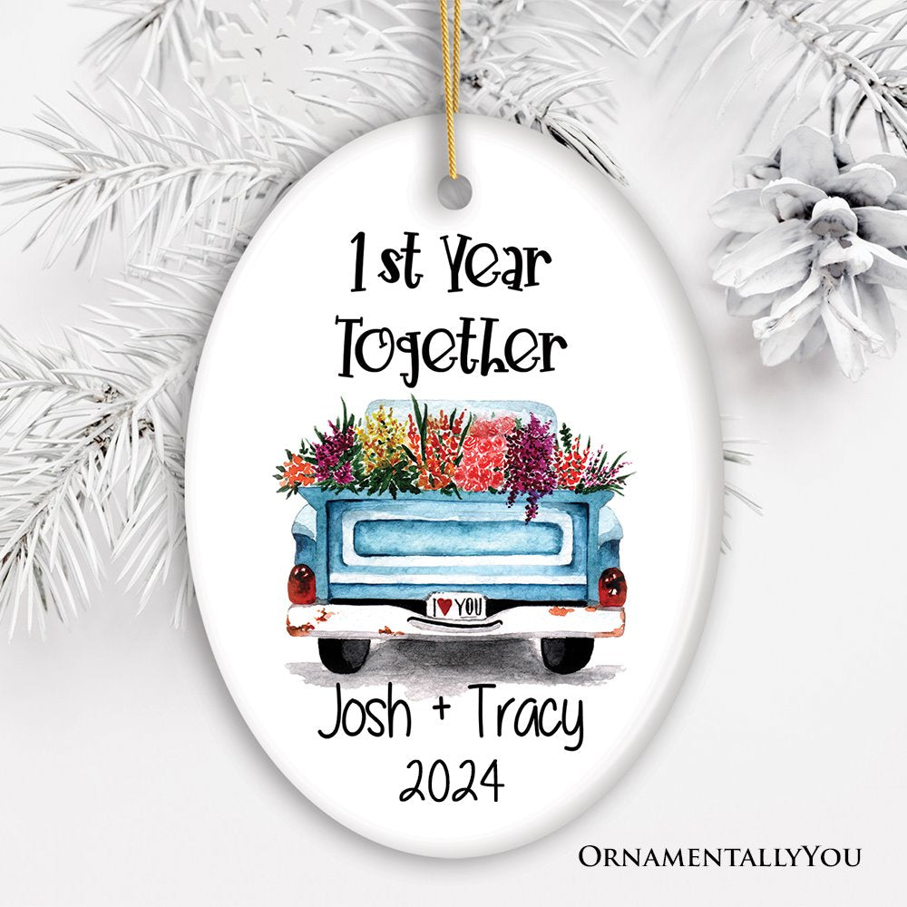 New Couple First Year Together Ornament Ceramic Ornament OrnamentallyYou Oval 