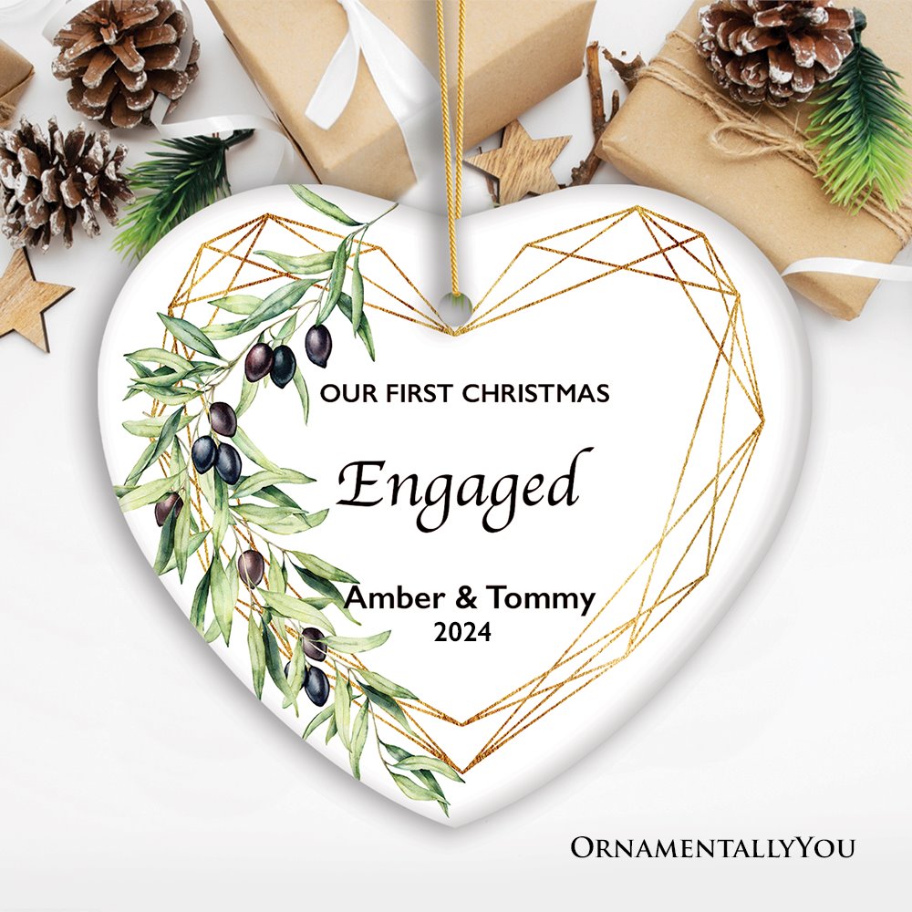 Our First Christmas Engaged Personalized Heart Ornament Ceramic Ornament OrnamentallyYou 