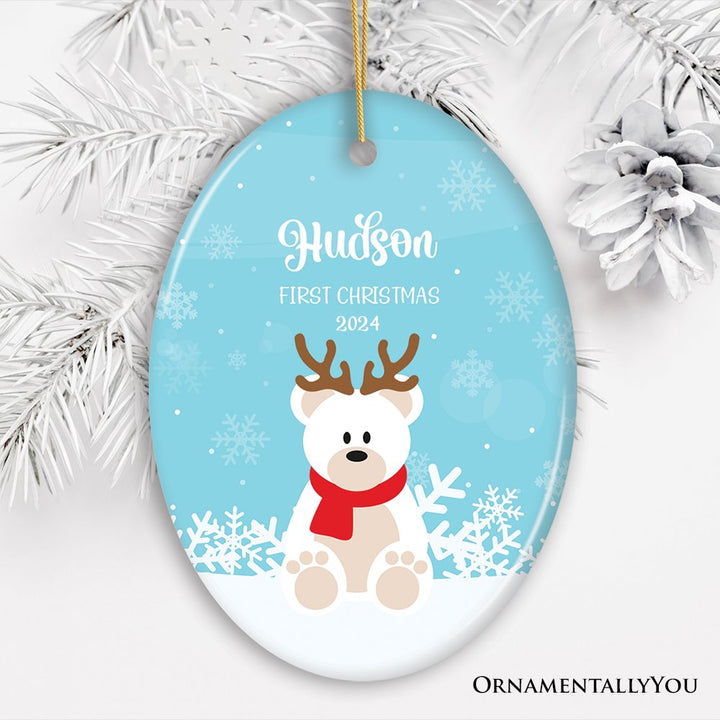 Baby’s 1st Christmas Polar Bear Personalized Ornament Ceramic Ornament OrnamentallyYou Oval 