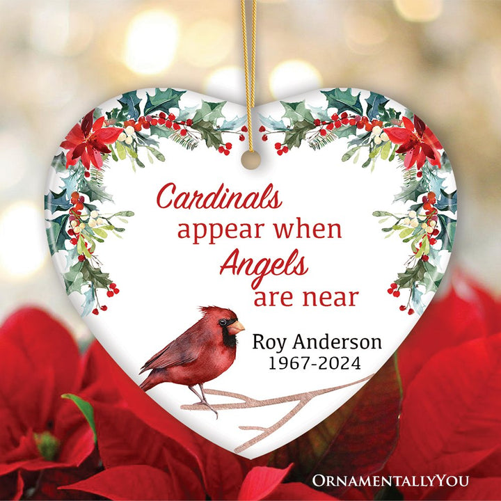 Personalized Cardinals Appear When Angels Are Near Floral Heart Ornament Ceramic Ornament OrnamentallyYou 