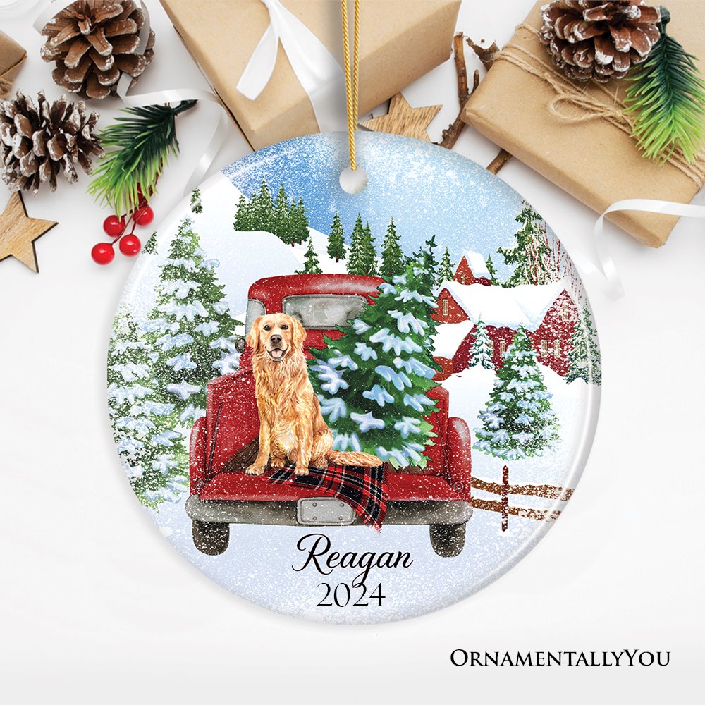 Personalized Dog Red Truck Christmas Ornament Ceramic Ornament OrnamentallyYou 
