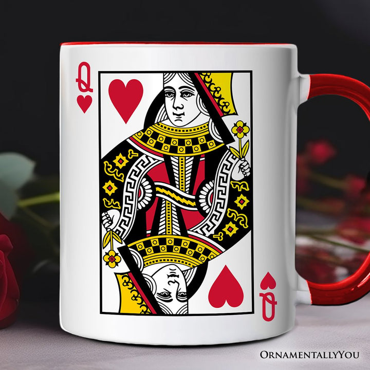 Queen of Hearts Card Personalized Mug, Classic Retro Love Valentine Gift with Custom Name Personalized Ceramic Mug OrnamentallyYou 