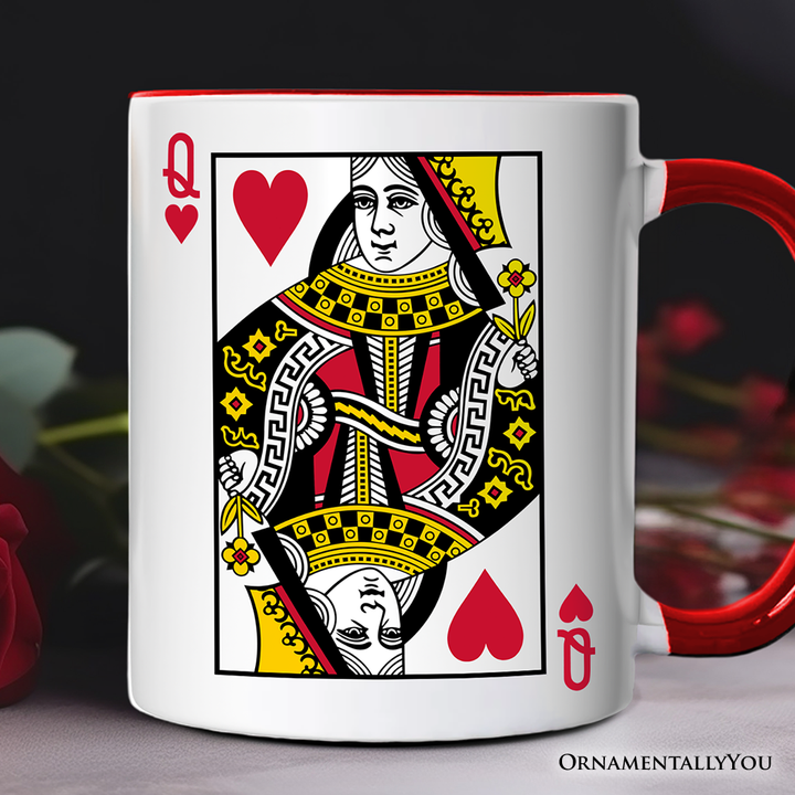Queen of Hearts Card Personalized Mug, Classic Retro Love Valentine Gift with Custom Name