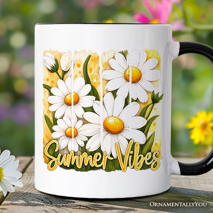 Summer Vibes Daisy Brushstroke Flowers Mug, Aesthetic Gift