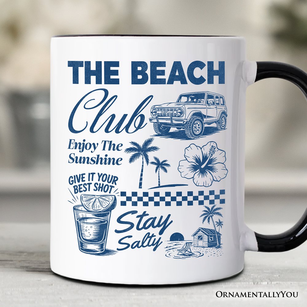 Vintage Coastal Summer Vacation Personalized Mug, The Beach Club Stay Salty Gift with Custom Name Personalized Ceramic Mug OrnamentallyYou 