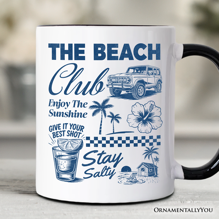 Vintage Coastal Summer Vacation Personalized Mug, The Beach Club Stay Salty Gift with Custom Name