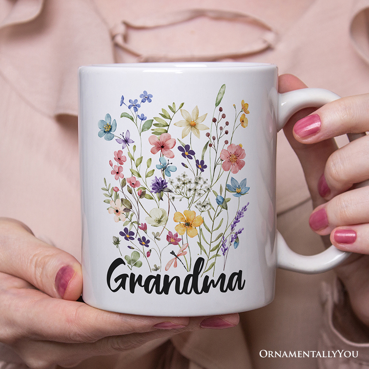 Wildflower Bouquet Personalized Mug, Floral Custom Gift with Name