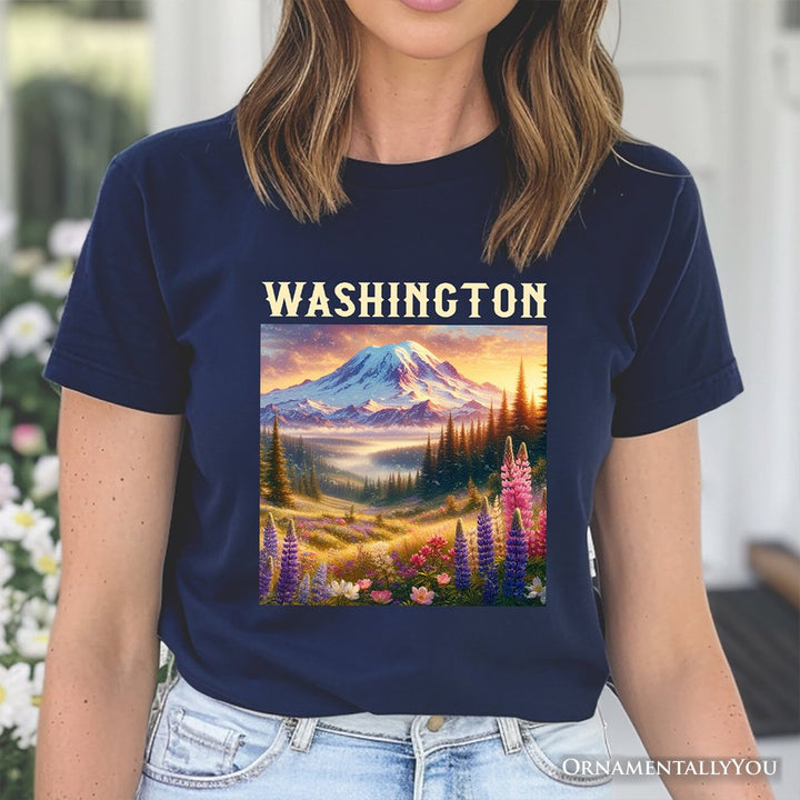 Artistic Mount Rainier Washington State T-Shirt, National Park Tee and Pacific Northwest Souvenir T-Shirts OrnamentallyYou 