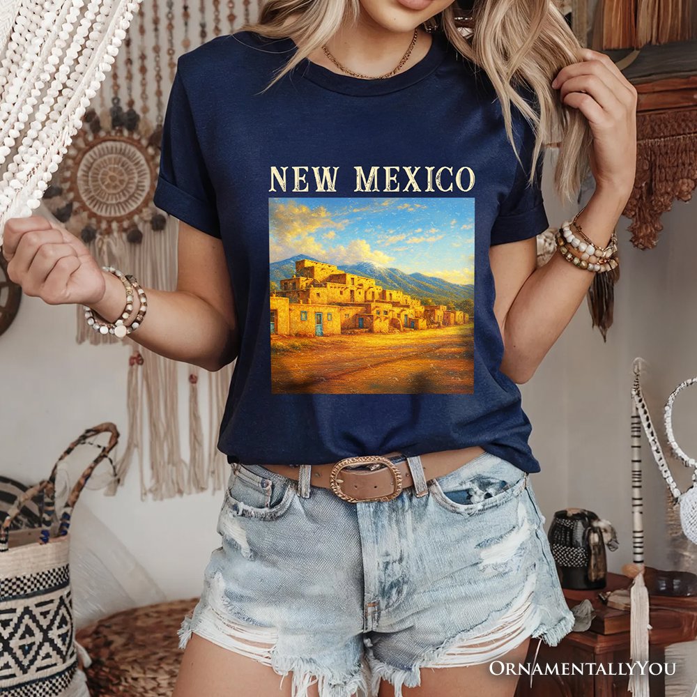 Artistic New Mexico State Taos Pueblo T-Shirt, Native American Heritage Tee and Southwestern Cultural Souvenir T-Shirts OrnamentallyYou 