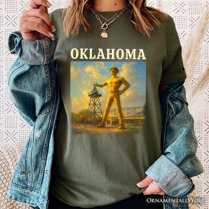 Iconic Oklahoma State Oil Heritage T-Shirt, Tulsa Golden Driller Landmark Tee and Travel Souvenir T-Shirts OrnamentallyYou 