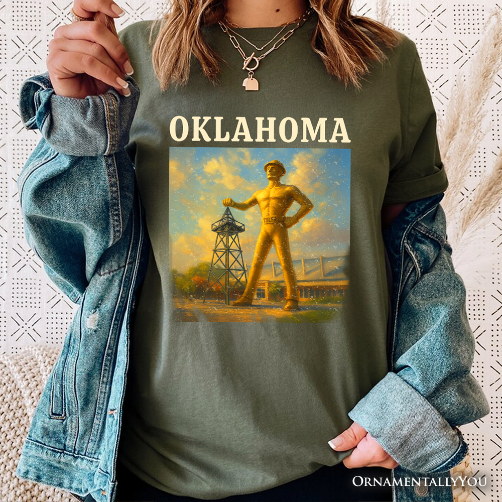 Iconic Oklahoma State Oil Heritage T-Shirt, Tulsa Golden Driller Landmark Tee and Travel Souvenir