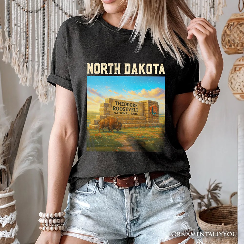 Scenic North Dakota State Theodore Roosevelt Park T-Shirt, Bison Wildlife Tee and Great Plains Souvenir T-Shirts OrnamentallyYou 