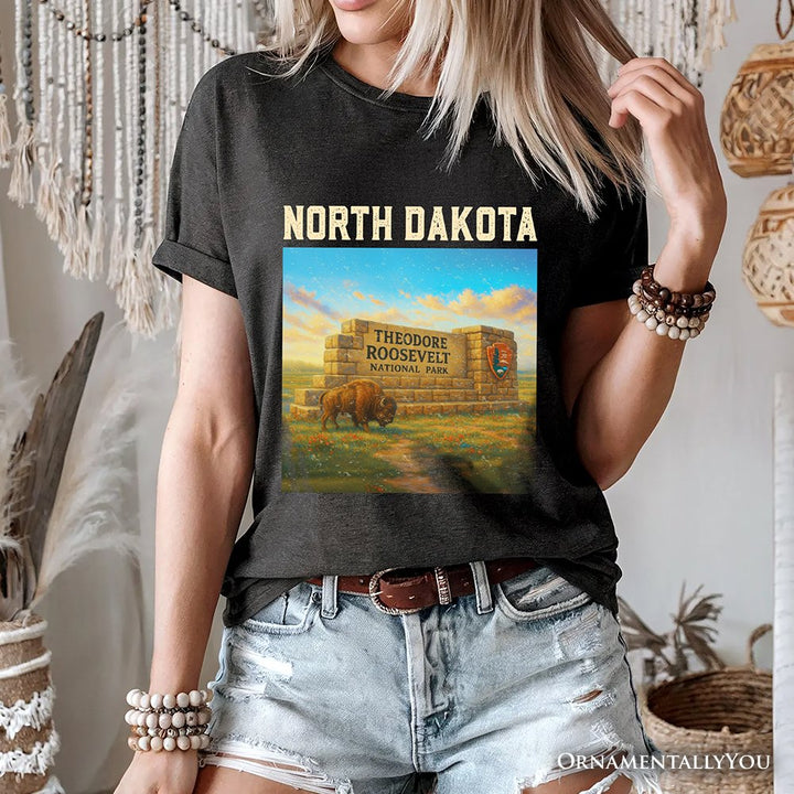 Scenic North Dakota State Theodore Roosevelt Park T-Shirt, Bison Wildlife Tee and Great Plains Souvenir T-Shirts OrnamentallyYou 