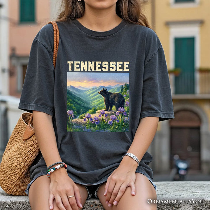 Scenic Tennessee State Great Smoky Mountains T-Shirt, Black Bear and Wildflower Nature Tee and Travel Souvenir T-Shirts OrnamentallyYou 