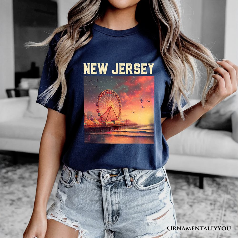 Vibrant The Wheel New Jersey State T-Shirt, Atlantic City Shore Tee and East Coast Souvenir T-Shirts OrnamentallyYou 