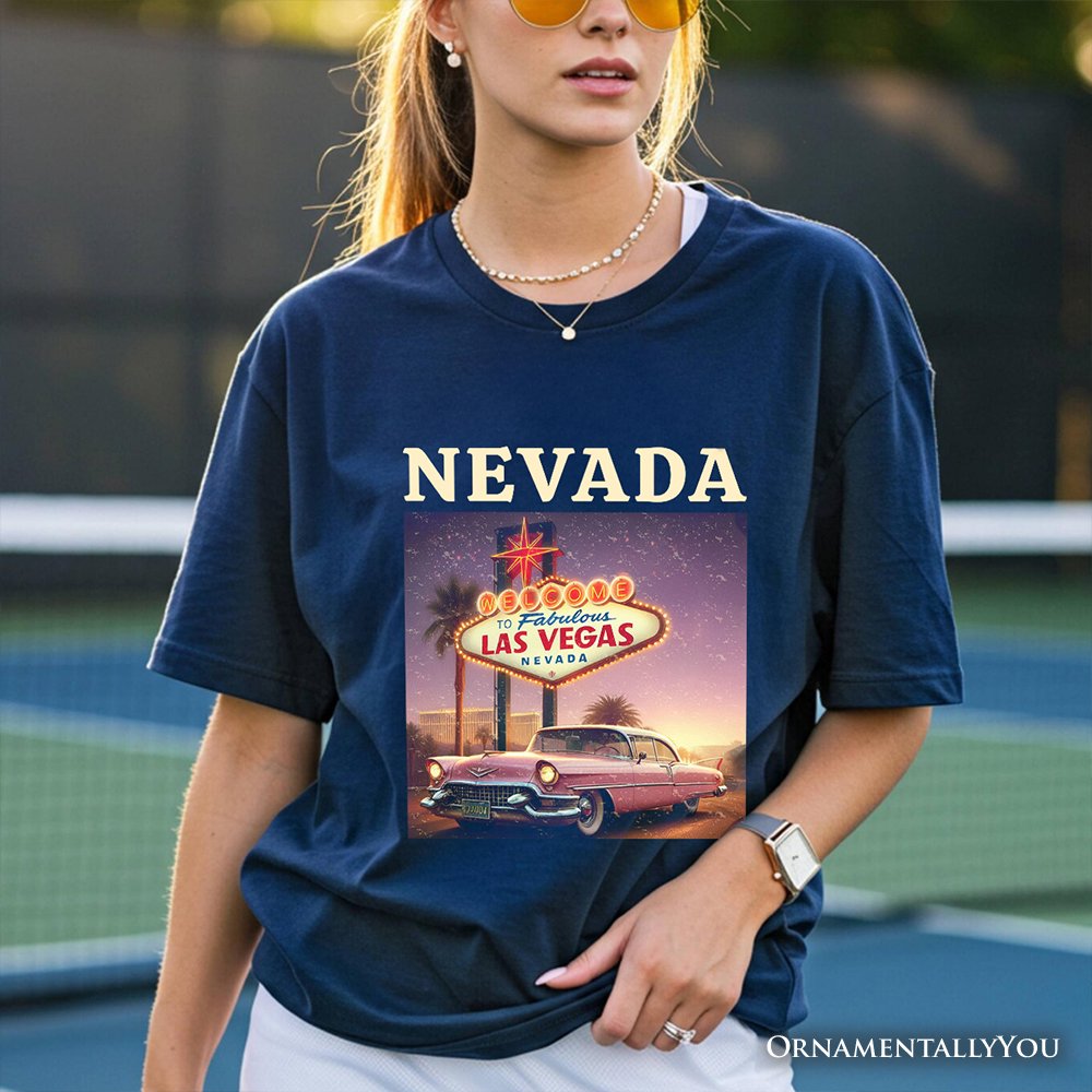 Vintage Nevada State Las Vegas Sign Ornament, Retro Pink Cadillac Tee and Desert City Souvenir T-Shirts OrnamentallyYou 