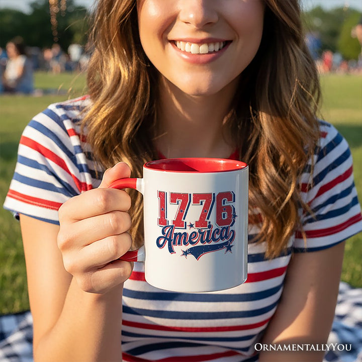 1776 America Vintage Personalized Mug, Patriotic Retro USA Freedom 4th of July Gift with Custom Name Personalized Ceramic Mug OrnamentallyYou 