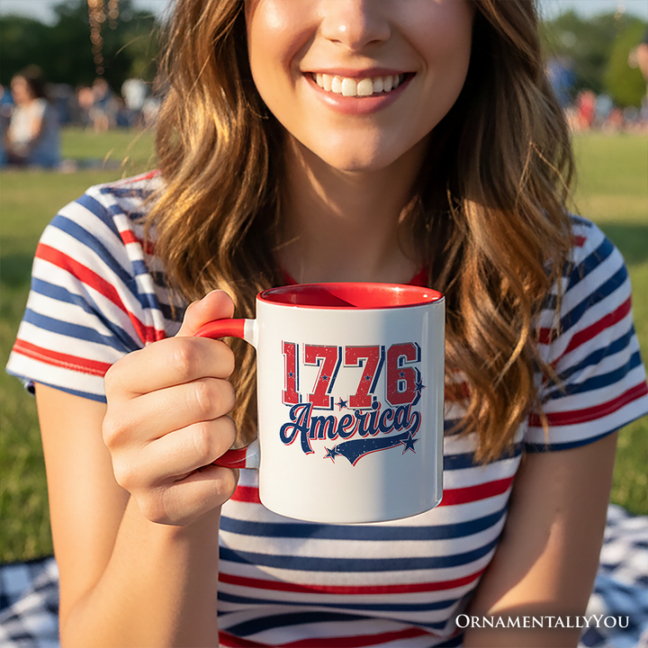 1776 America Vintage Personalized Mug, Patriotic Retro USA Freedom 4th of July Gift with Custom Name