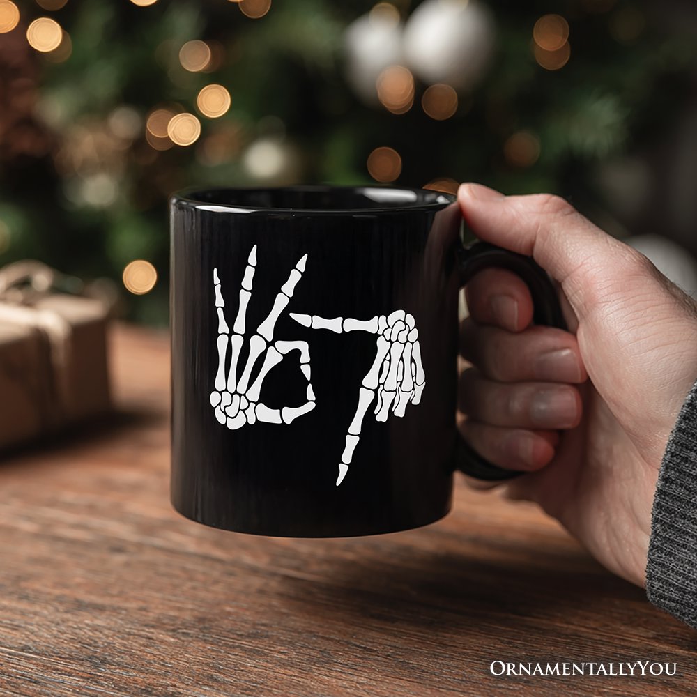 67 Skeleton Hands Personalized Mug, Six Seven Funny Meme Gift with Custom Name Personalized Ceramic Mug OrnamentallyYou 