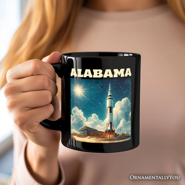 Retro Alabama State Rocket Launch Personalized Mug, NASA Space Center Gift and Huntsville Souvenir with Custom Name Personalized Ceramic Mug OrnamentallyYou 