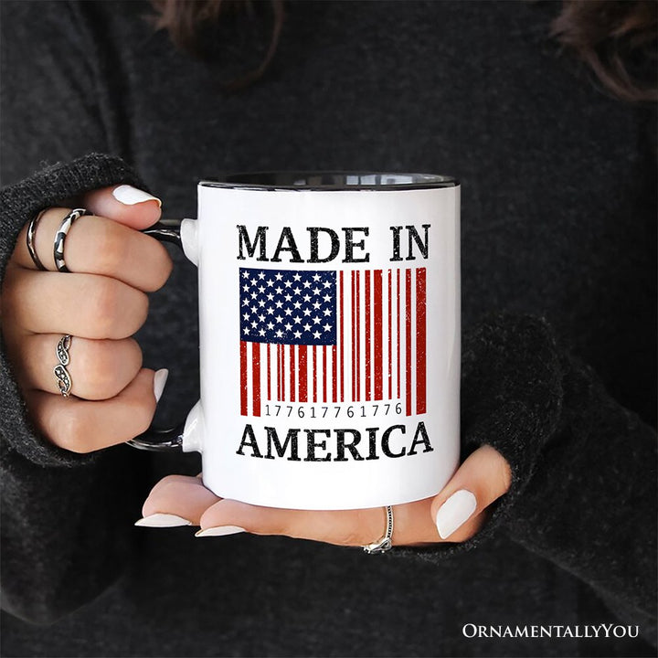 Made In America Bar Code Flag Personalized Mug, Patriotic 1776 USA 250th Anniversary Gift with Custom Name Personalized Ceramic Mug OrnamentallyYou 