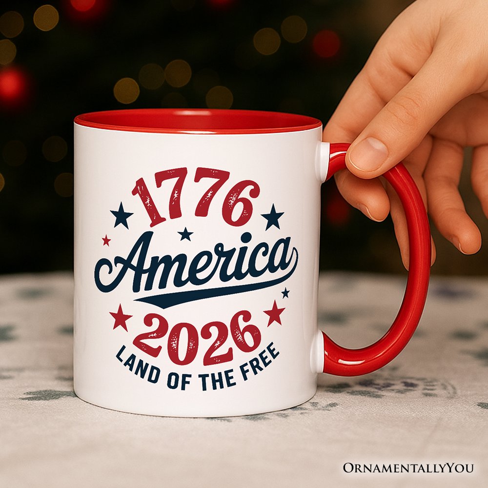 Patriotic America 1776-2026 Land of the Free Personalized Mug, 250 Year Independence Day Celebration Gift with Custom Name Personalized Ceramic Mug OrnamentallyYou 