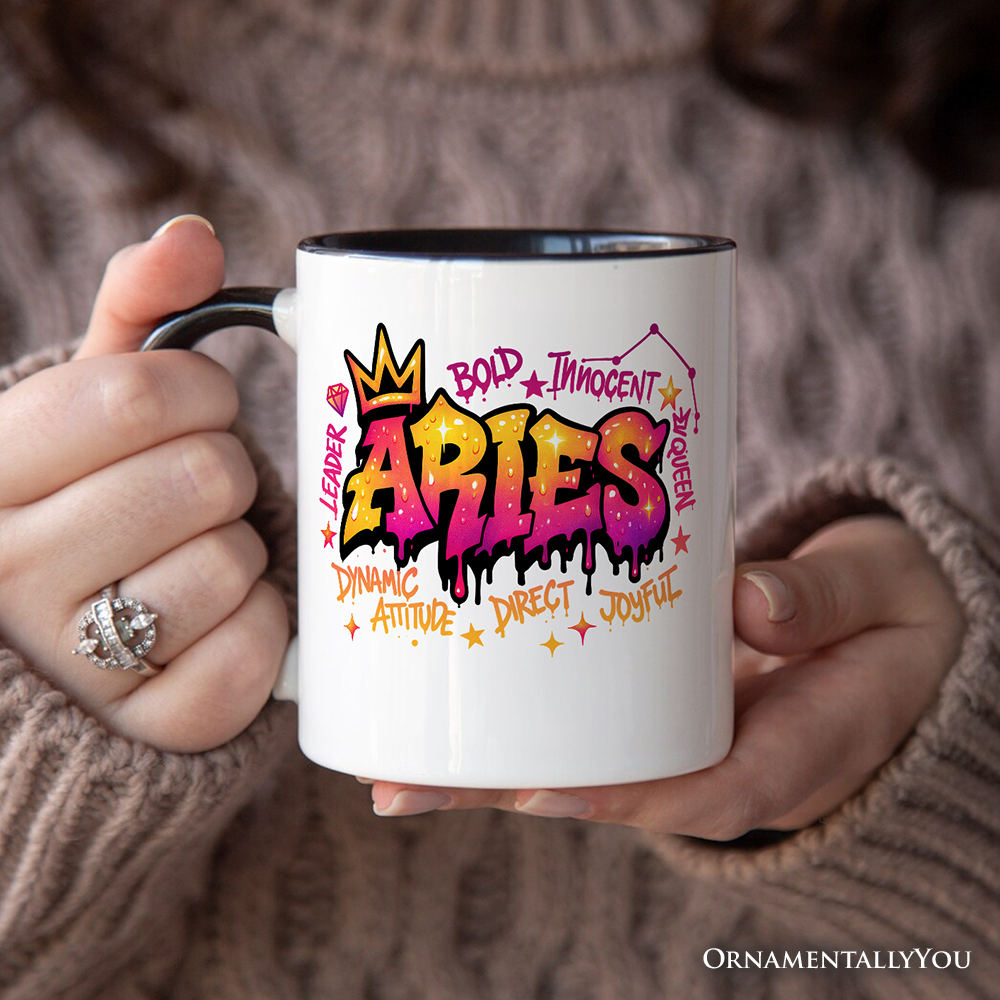 Aries Graffiti Zodiac Personalized Mug, Street Style Astrology Horoscope Gift with Custom Name