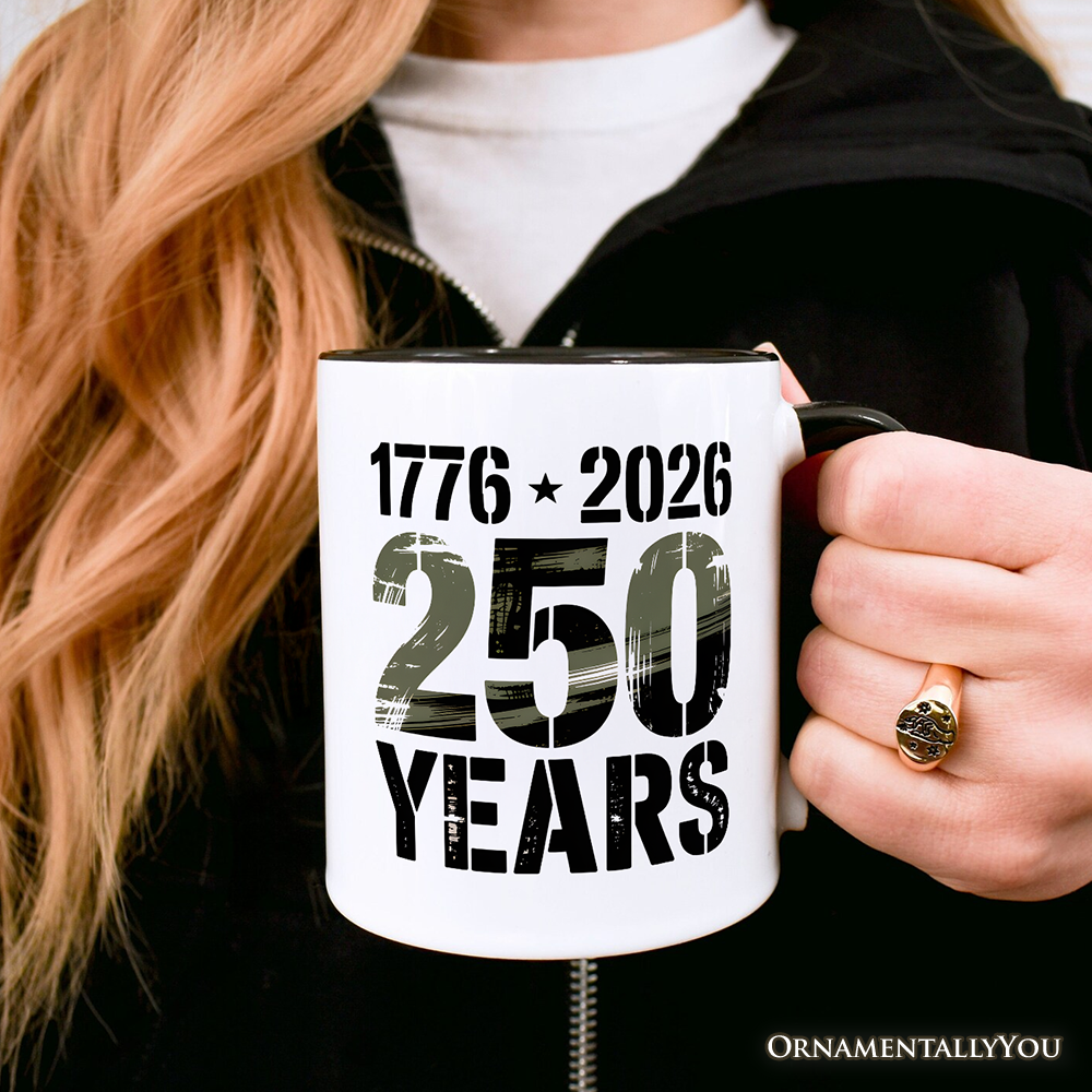 America 250 Years of Freedom Anniversary Personalized Mug, 4th of July USA Patriotic 1776–2026 Gift with Custom Name
