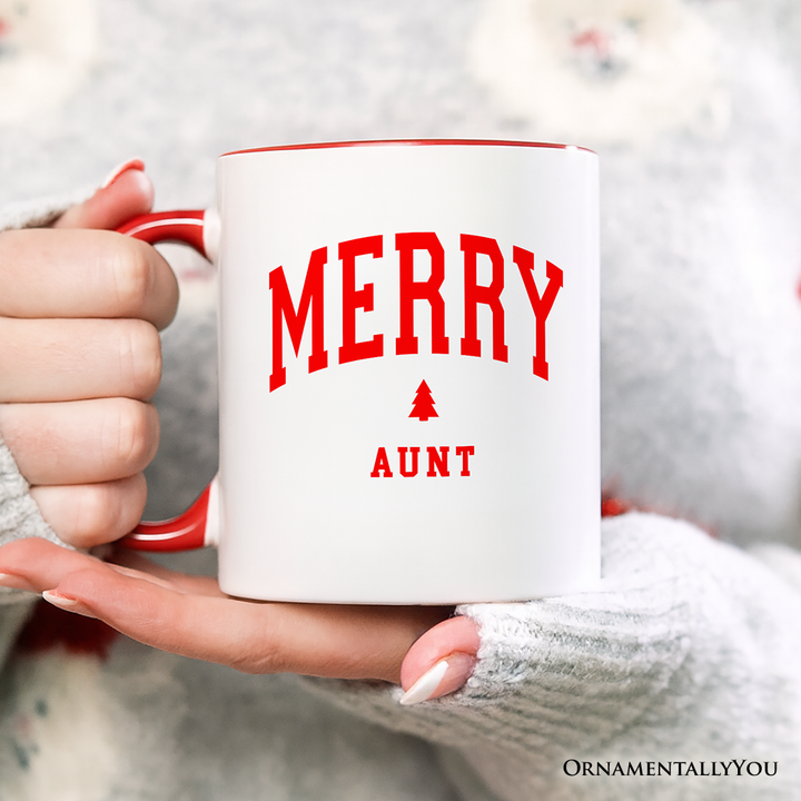 Merry Aunt Retro Christmas Personalized Mug, Matching Family Holiday Gift with Custom Name