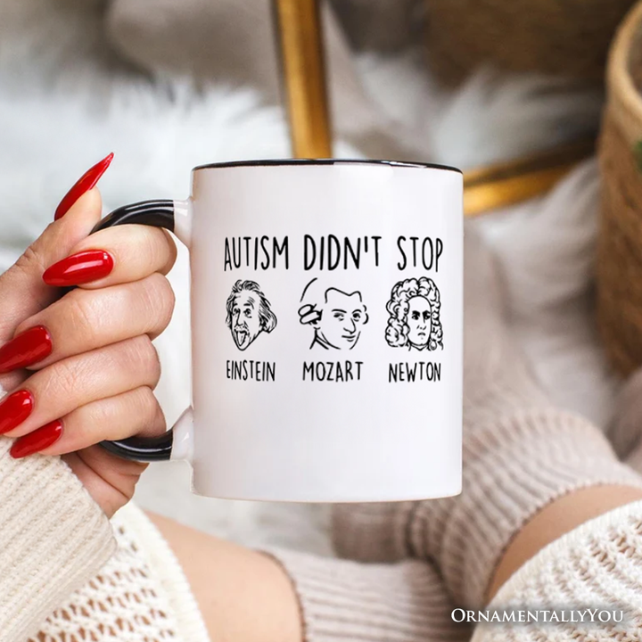 Autism Didn’t Stop Them Personalized Mug, Neurodiversity Awareness Gift with Einstein Mozart Newton and Custom Name