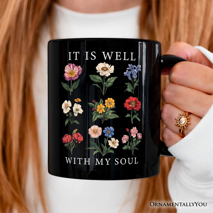 It Is Well With My Soul Christian Vintage Personalized Mug, Floral Bible Verse Gift with Custom Name Personalized Ceramic Mug OrnamentallyYou 