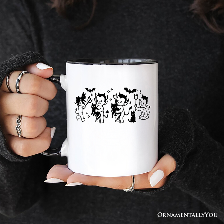 Halloween Devils and Cats Personalized Mug, Spooky Season Gift with Custom Name