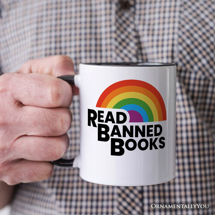 Read Banned Books Rainbow Retro Personalized Mug, Bookish Freedom Gift with Custom Name Personalized Ceramic Mug OrnamentallyYou 