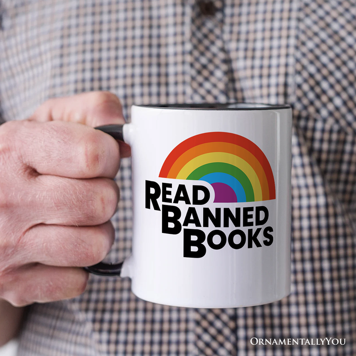 Read Banned Books Rainbow Retro Personalized Mug, Bookish Freedom Gift with Custom Name
