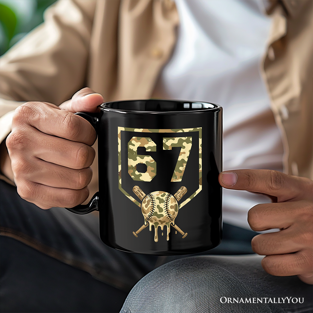 67 Camo Baseball Drip Personalized Mug, Six Seven Cool Game Day Sports Gift with Custom Name