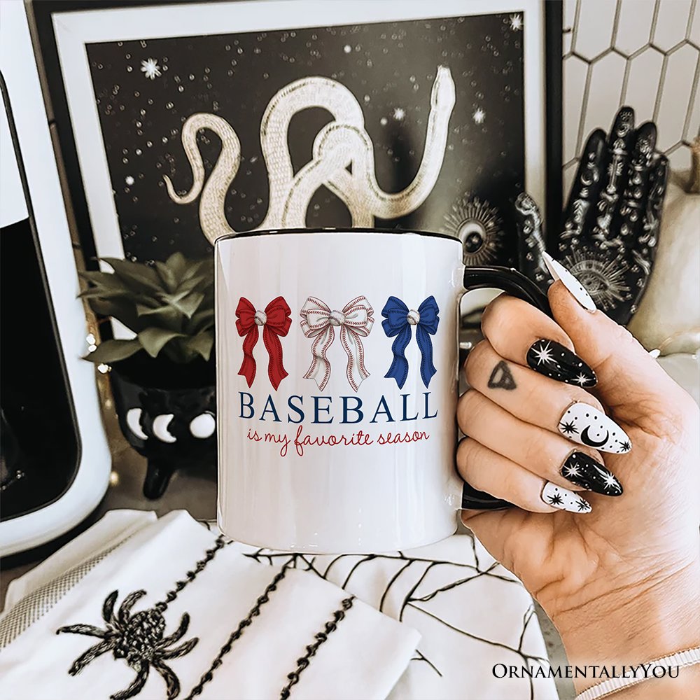 Baseball Is My Favorite Season Mug, Coquette Bow Game Day Gift Personalized Ceramic Mug OrnamentallyYou 